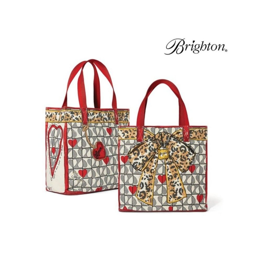 Brighton NWT Wild Love Canvas Tote Leopard Bow Heart Graphic Shoulder Bag